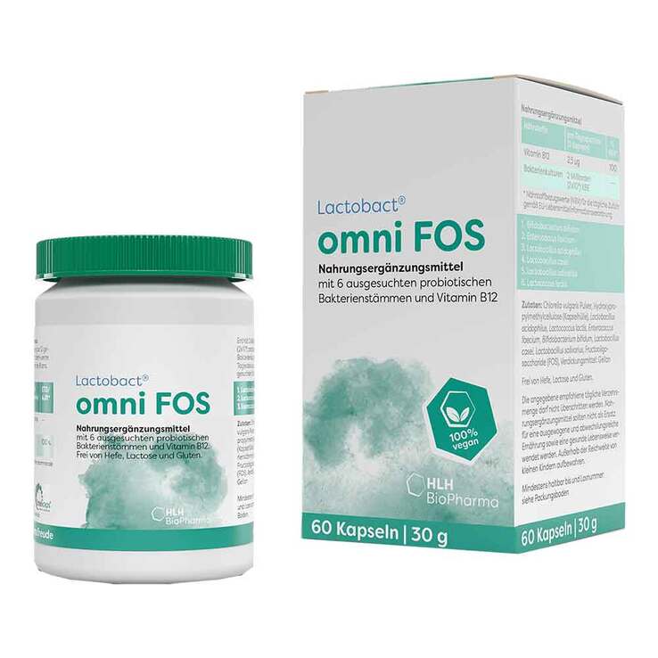 HLH Lactobact Omni Fos Magensaftresistente Kapseln 6 Probiotika + Vitamin B12 zur Stärkung des Immunsystems (60/300 Kapseln)