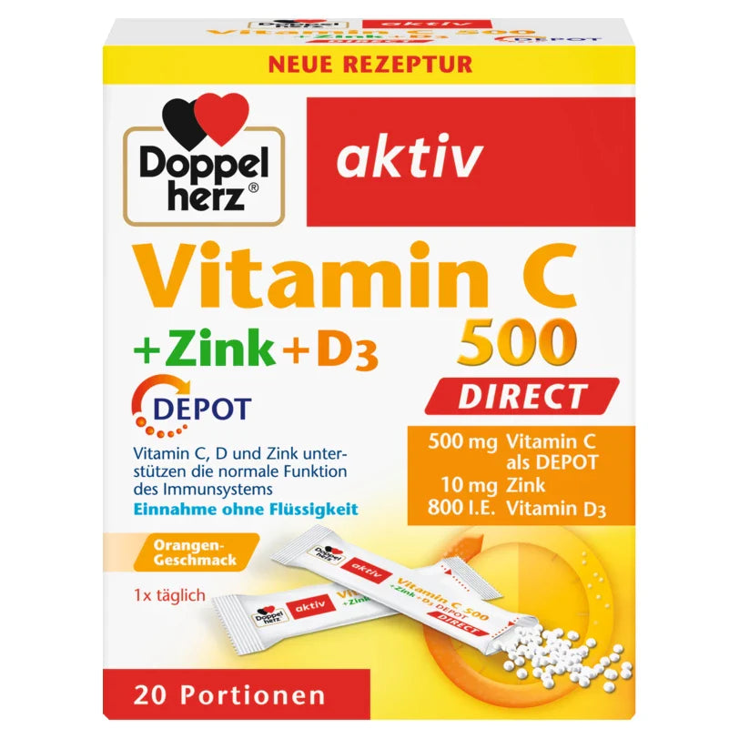 Doppelherz Vitamin C 500 + zink Depot direkt Pellets (20 stk) Vitamin C 500 + D3 20 Stück