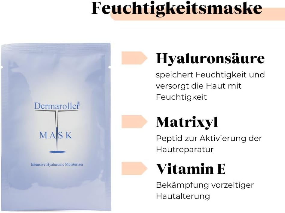 Dermaroller Hyaluronsäure Gesichtsmaske 1 x 10 Stück (10er Pack) - Skincare (Premium) Spendet Feuchtigkeit