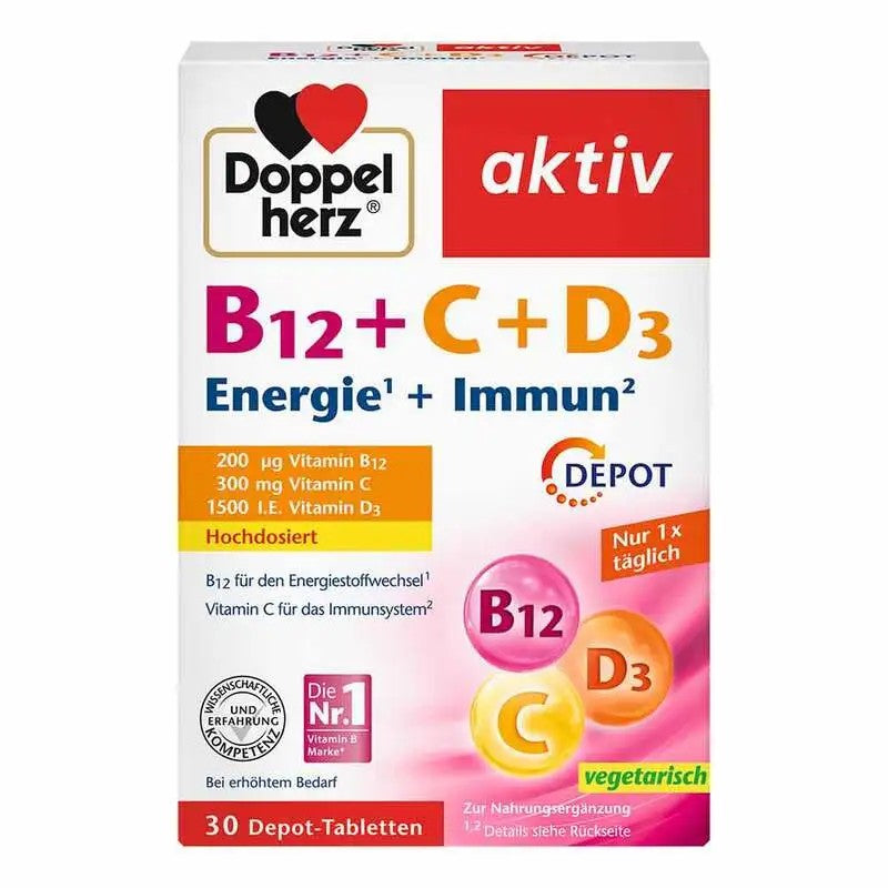 Doppelherz B12 + C + D3 Depot aktiv Tabletten, 30 St / 100Stk