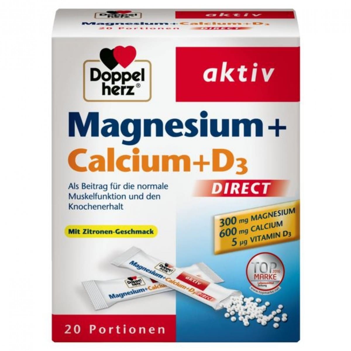 Doppelherz, Herz, Vitamin D3 Mikropartikel 20 Packungen Magnesium + Calcium + D3 Direct Pellets (20 Stk.)