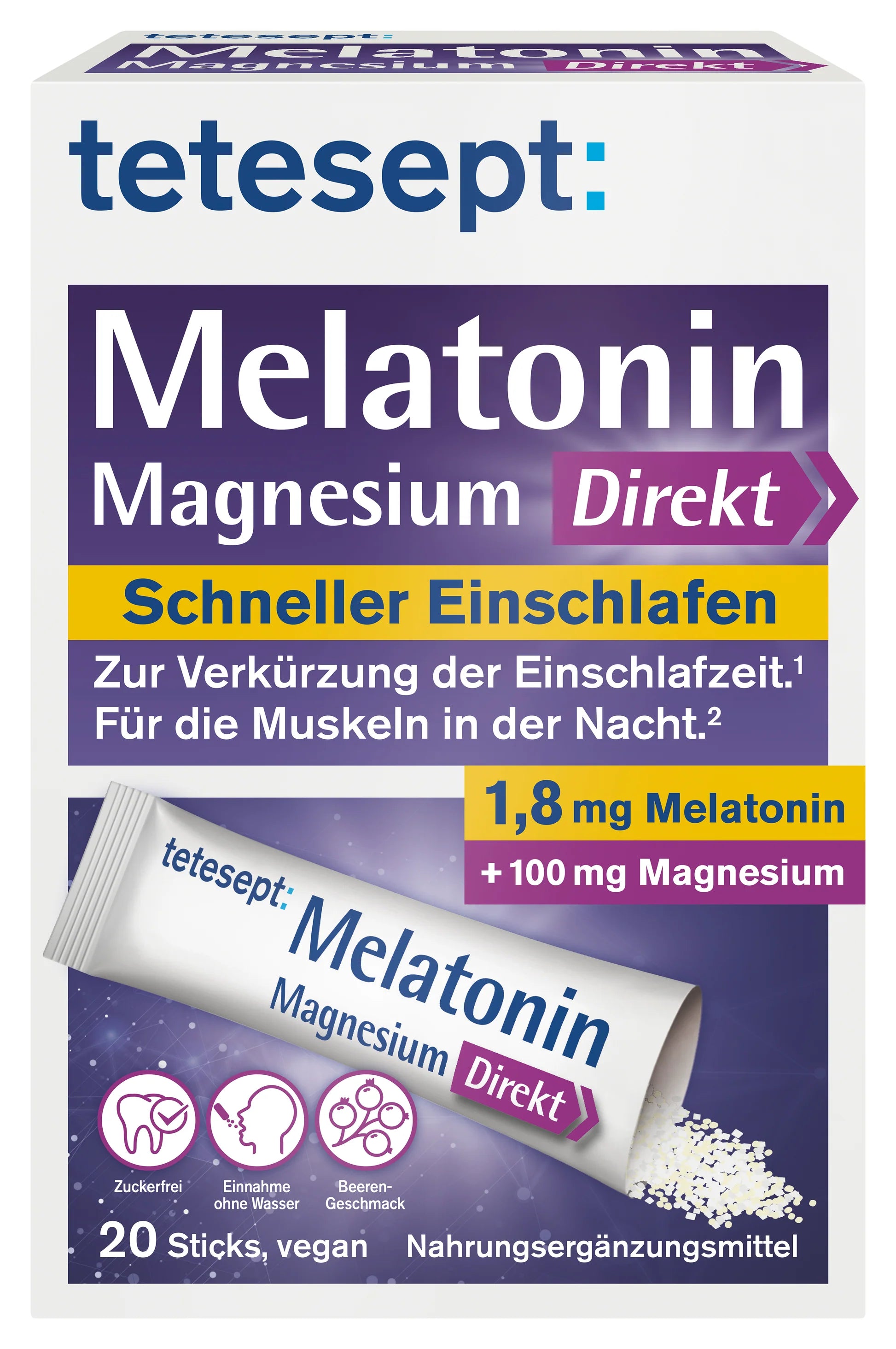 Tetesept Melatonin + Magnesium Direkt Sticks 20 St, 36 g
