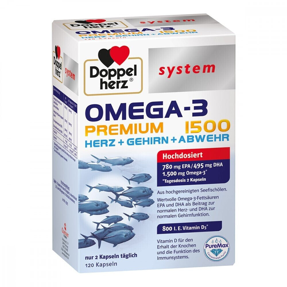 Doppelherz-System Hochwertiges Tiefseeöl, Vitamin D & E Omega 3 Konzentrat 1500 Kapseln 120 Stk